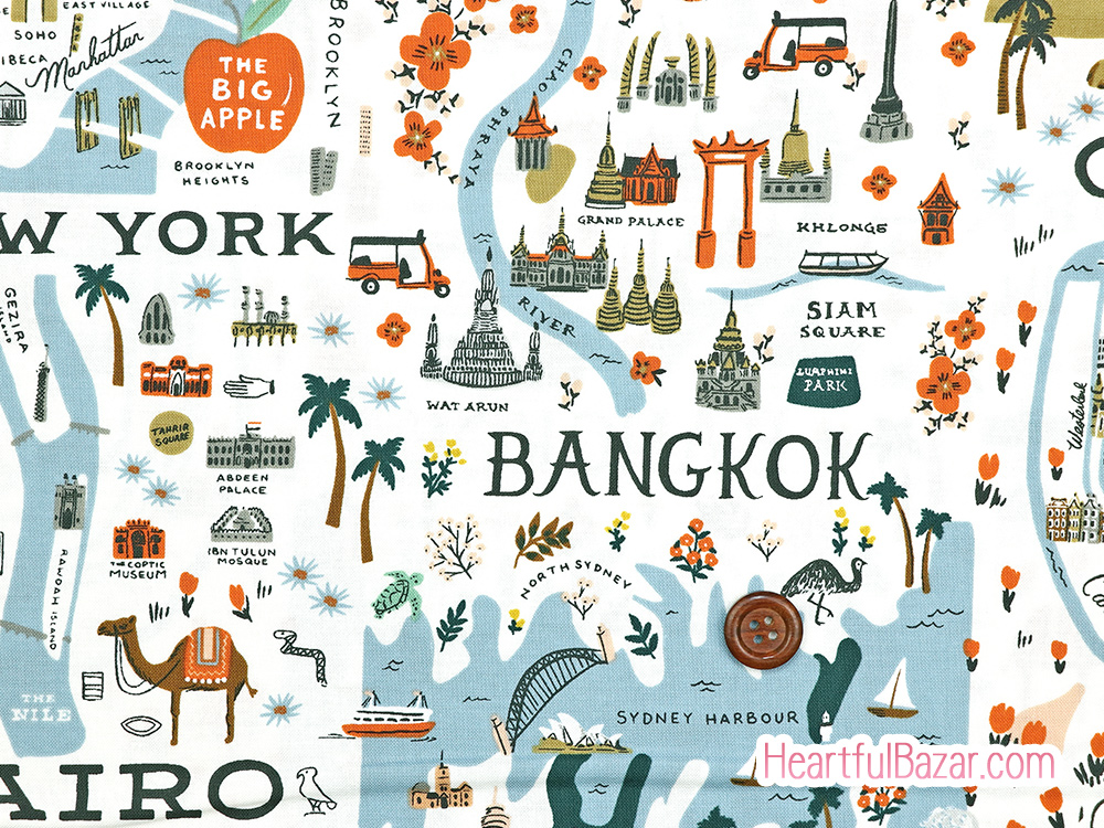 (110x38)COTTON+STEEL Bon Voyage シティガイド ホワイト