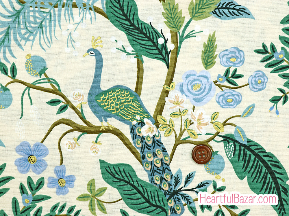 (110x101)COTTON+STEEL Vintage Garden ピーコック クリーム 綿麻