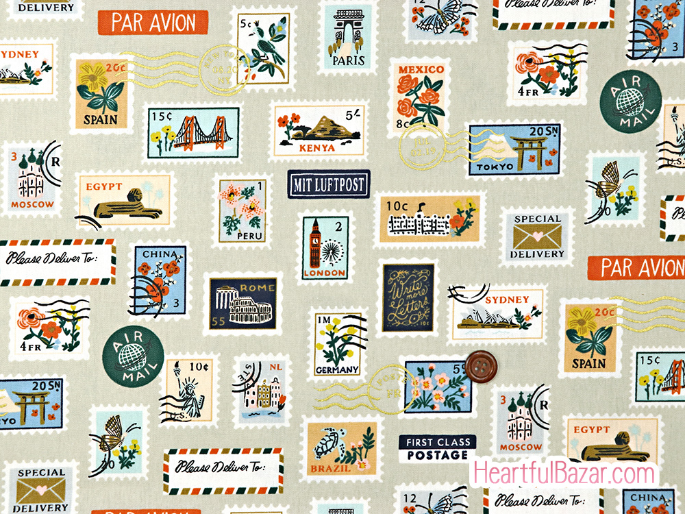(110x58)COTTON+STEEL Bon Voyage スタンプ 綿麻キャンバス ナチュラル