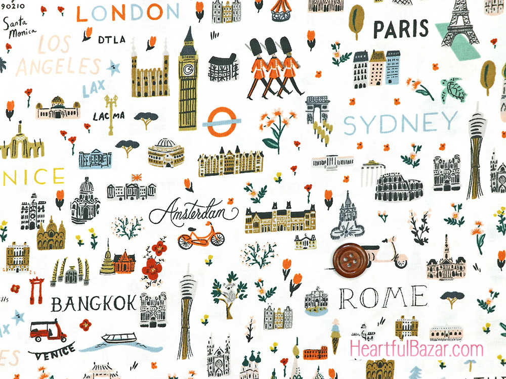 (110x51)COTTON+STEEL Bon Voyage トラベラー ホワイト